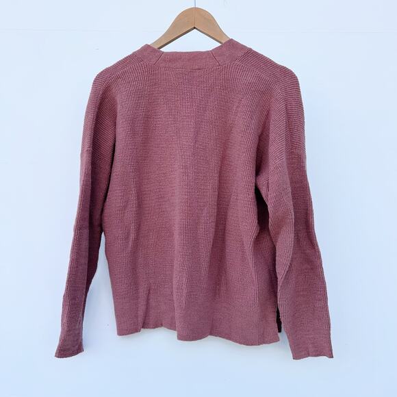 Madewell Pink Knit V-Neck Slouchy Cardigan Big Button Sweater Small Cozy Fit - Picture 4 of 8